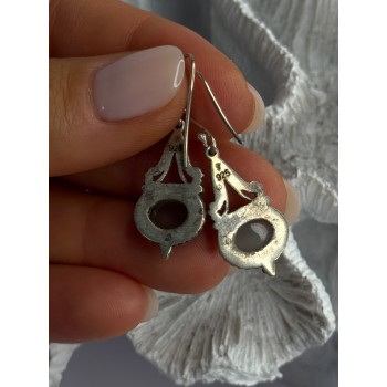 Vintage 925 Sterling Silver Jade Earrings Length 1.40 Inch