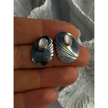 Vintage 925 Sterling Silver Pink Abalone Earrings Length 0.80 Inch