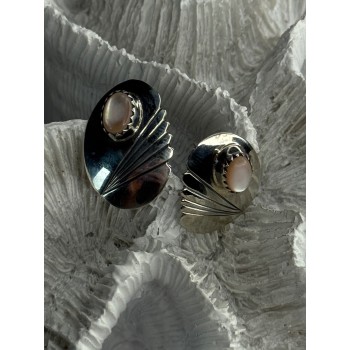 Vintage 925 Sterling Silver Pink Abalone Earrings Length 0.80 Inch