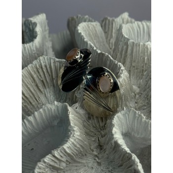 Vintage 925 Sterling Silver Pink Abalone Earrings Length 0.80 Inch