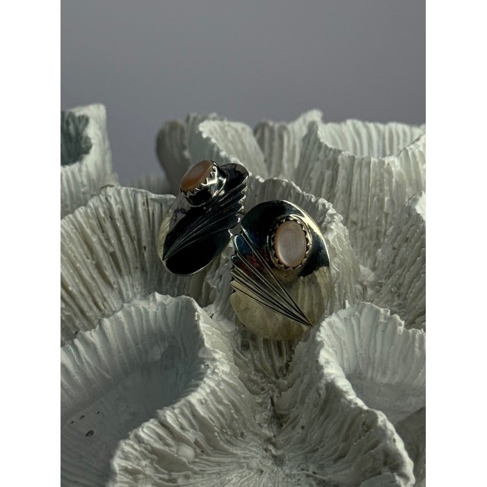 Vintage 925 Sterling Silver Pink Abalone Earrings Length 0.80 Inch