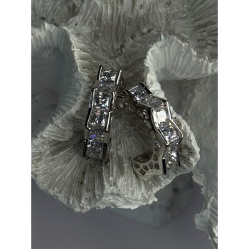 925 Sterling Silver Earrings Shiny CZ Length 0.90 Inch