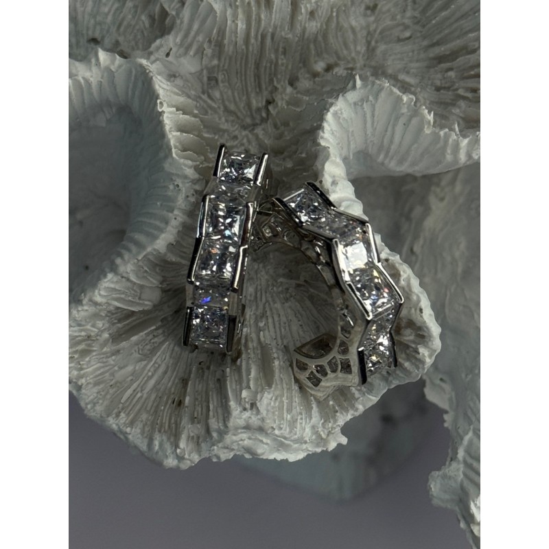 925 Sterling Silver Earrings Shiny CZ Length 0.90 Inch