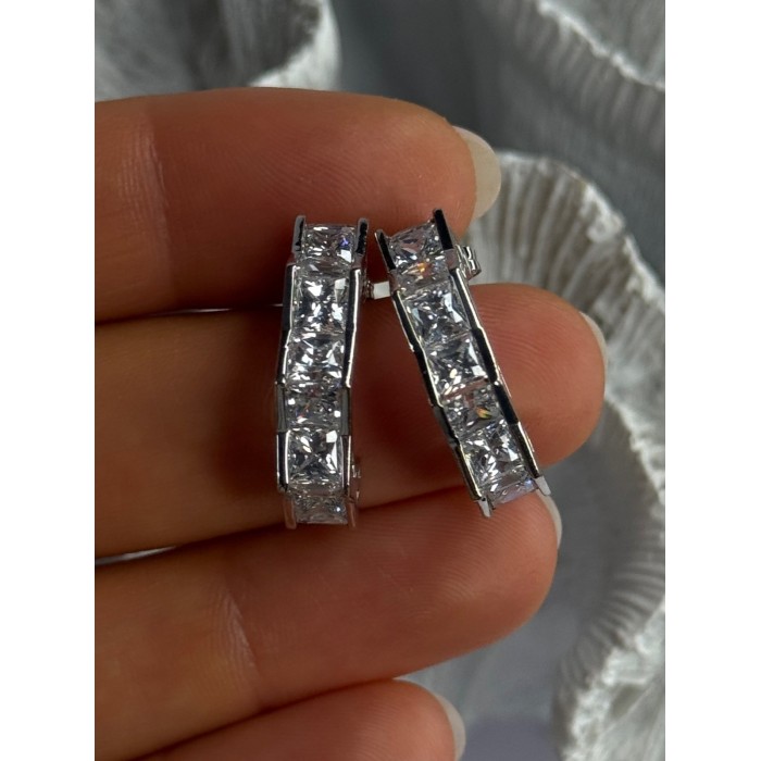 925 Sterling Silver Earrings Shiny CZ Length 0.90 Inch