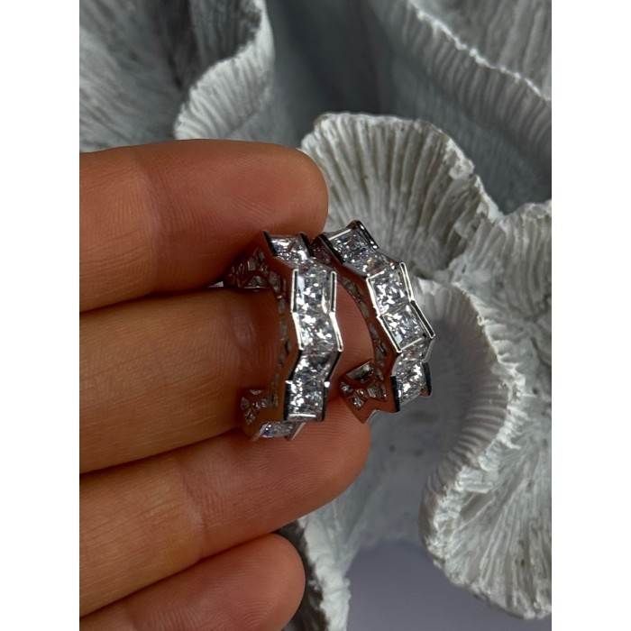 925 Sterling Silver Earrings Shiny CZ Length 0.90 Inch