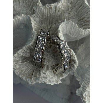 925 Sterling Silver Earrings Shiny CZ Length 0.90 Inch