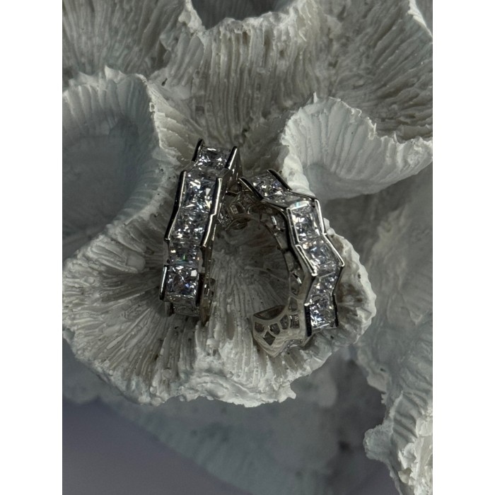 925 Sterling Silver Earrings Shiny CZ Length 0.90 Inch