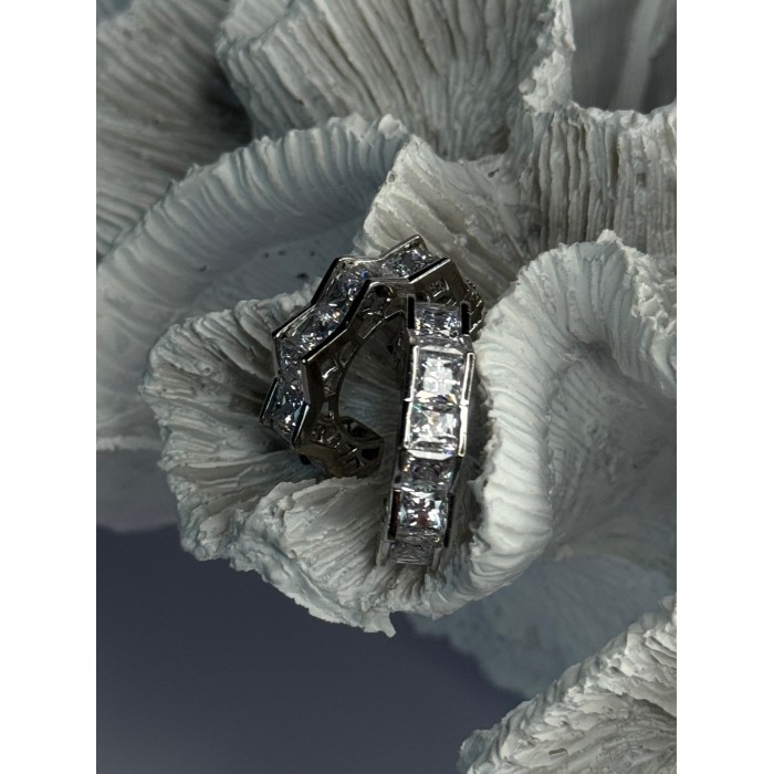 925 Sterling Silver Earrings Shiny CZ Length 0.90 Inch