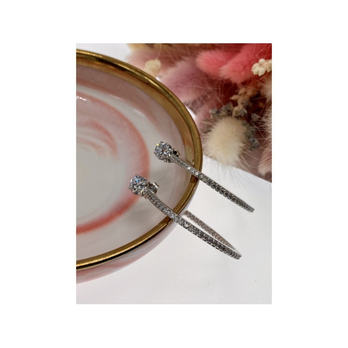 925 Sterling Silver CZ Hoop Earrings