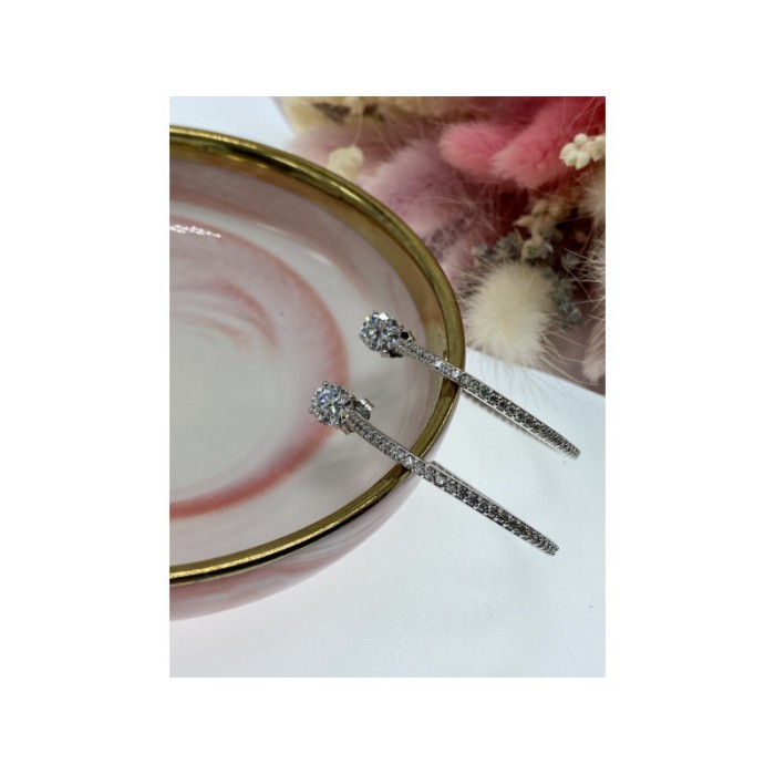 925 Sterling Silver CZ Hoop Earrings