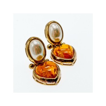 VINTAGE 800 SILVER GOLD PLATED AMBER & MOTHER OF PEARL 