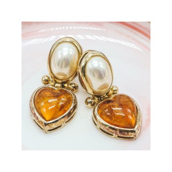 VINTAGE 800 SILVER GOLD PLATED AMBER & MOTHER OF PEARL 