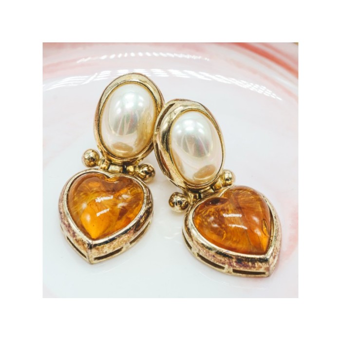 VINTAGE 800 SILVER GOLD PLATED AMBER & MOTHER OF PEARL 