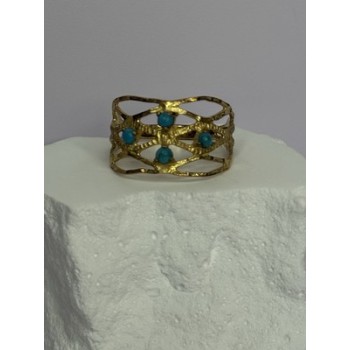 925 Sterling Silver Gold Plated Turquoise Ring Size 8.5
