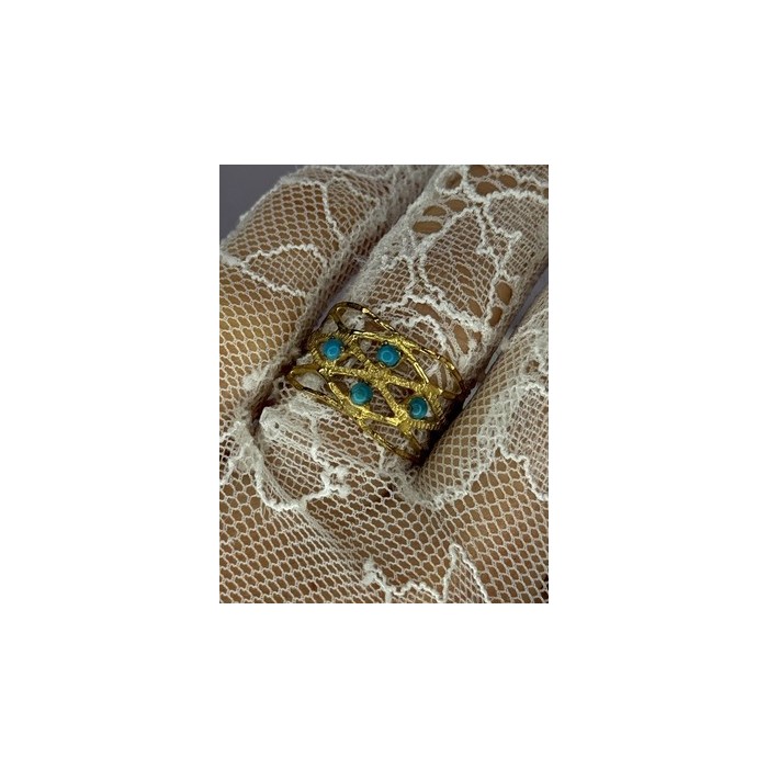 925 Sterling Silver Gold Plated Turquoise Ring Size 8.5