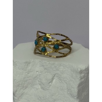 925 Sterling Silver Gold Plated Turquoise Ring Size 8.5