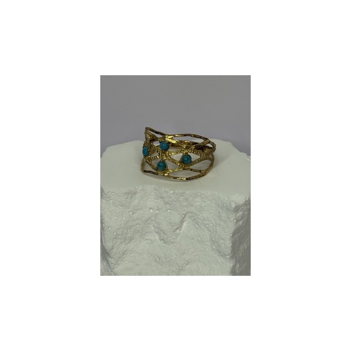 925 Sterling Silver Gold Plated Turquoise Ring Size 8.5