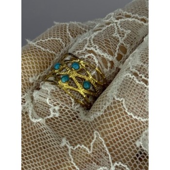 925 Sterling Silver Gold Plated Turquoise Ring Size 8.5