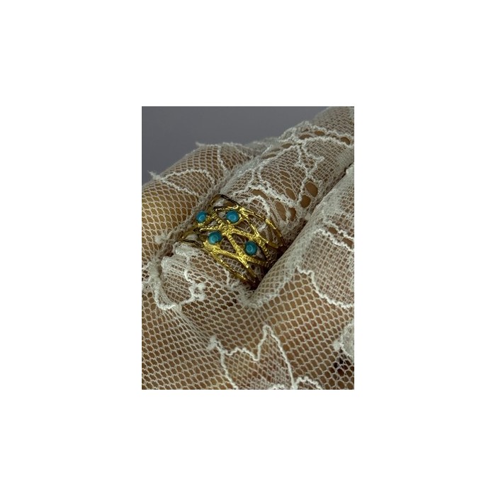 925 Sterling Silver Gold Plated Turquoise Ring Size 8.5