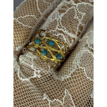 925 Sterling Silver Gold Plated Turquoise Ring Size 8.5