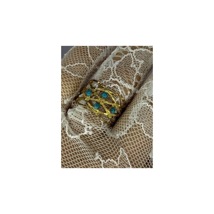 925 Sterling Silver Gold Plated Turquoise Ring Size 8.5
