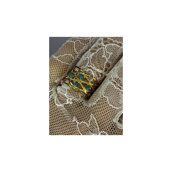 925 Sterling Silver Gold Plated Turquoise Ring Size 8.5