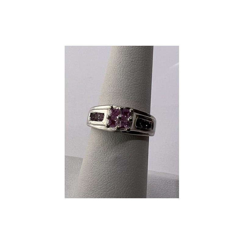 925 Sterling Silver Pink CZ Ring Size 6