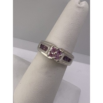 925 Sterling Silver Pink CZ Ring Size 6