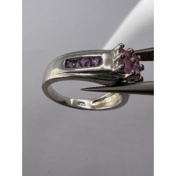 925 Sterling Silver Pink CZ Ring Size 6