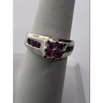 925 Sterling Silver Pink CZ Ring Size 6