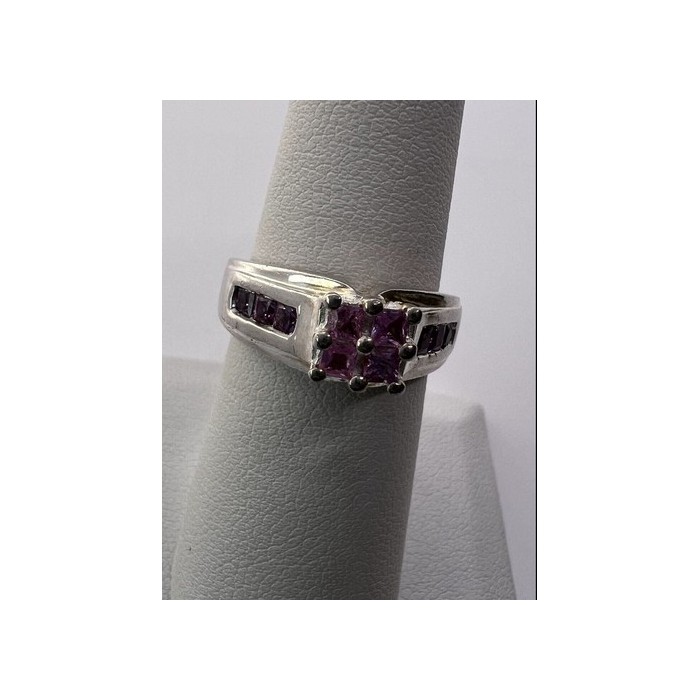 925 Sterling Silver Pink CZ Ring Size 6