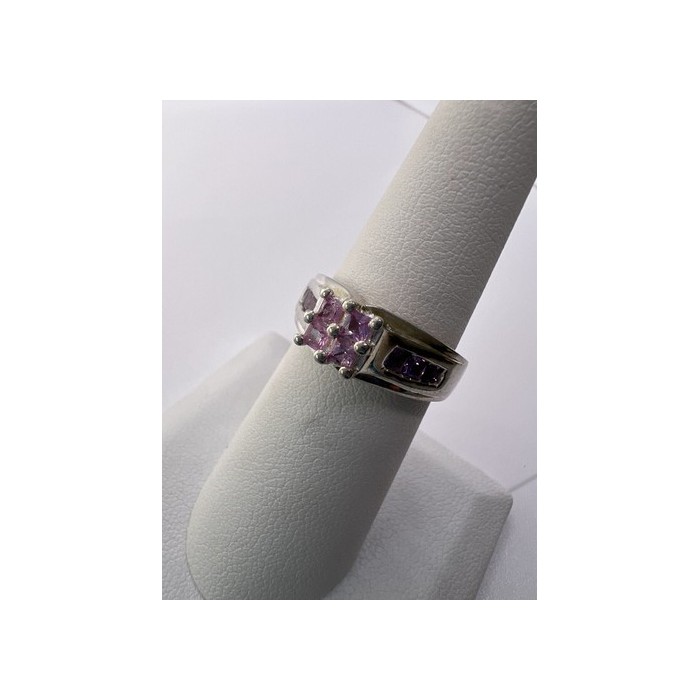 925 Sterling Silver Pink CZ Ring Size 6