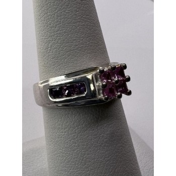 925 Sterling Silver Pink CZ Ring Size 6