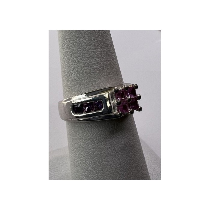 925 Sterling Silver Pink CZ Ring Size 6