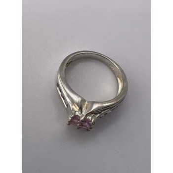 925 Sterling Silver Pink CZ Ring Size 6