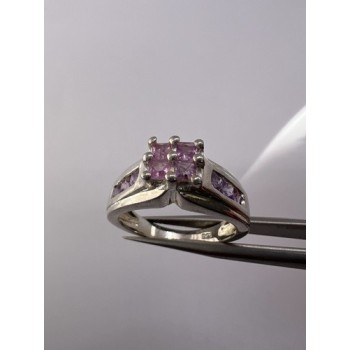 925 Sterling Silver Pink CZ Ring Size 6