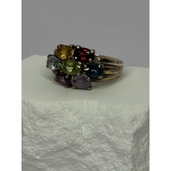 925 Sterling Silver Multicolor Spinel Ring Size 6