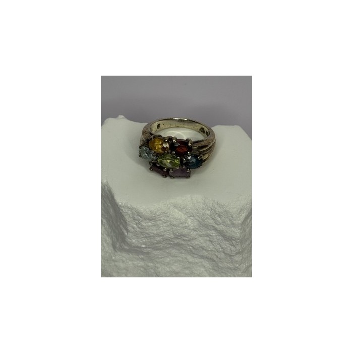 925 Sterling Silver Multicolor Spinel Ring Size 6