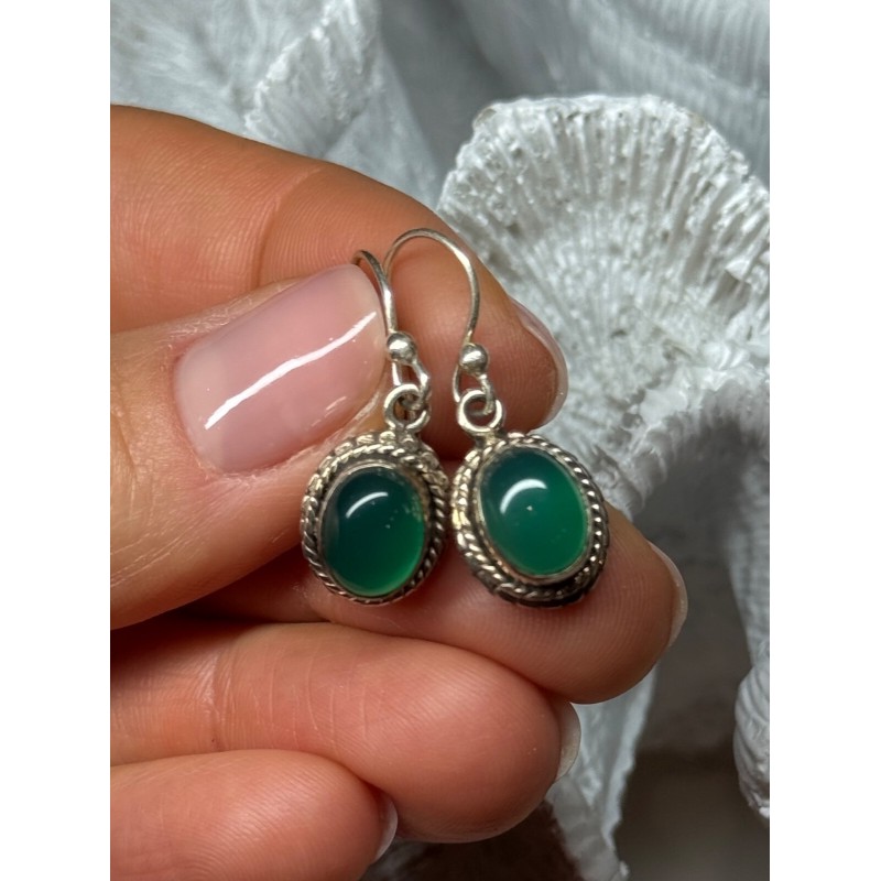 925 Sterling Silver Jadeite Earrings Length 1.1 Inch