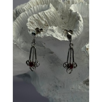925 Sterling Silver Ruby Earrings Length 1.20 Inch
