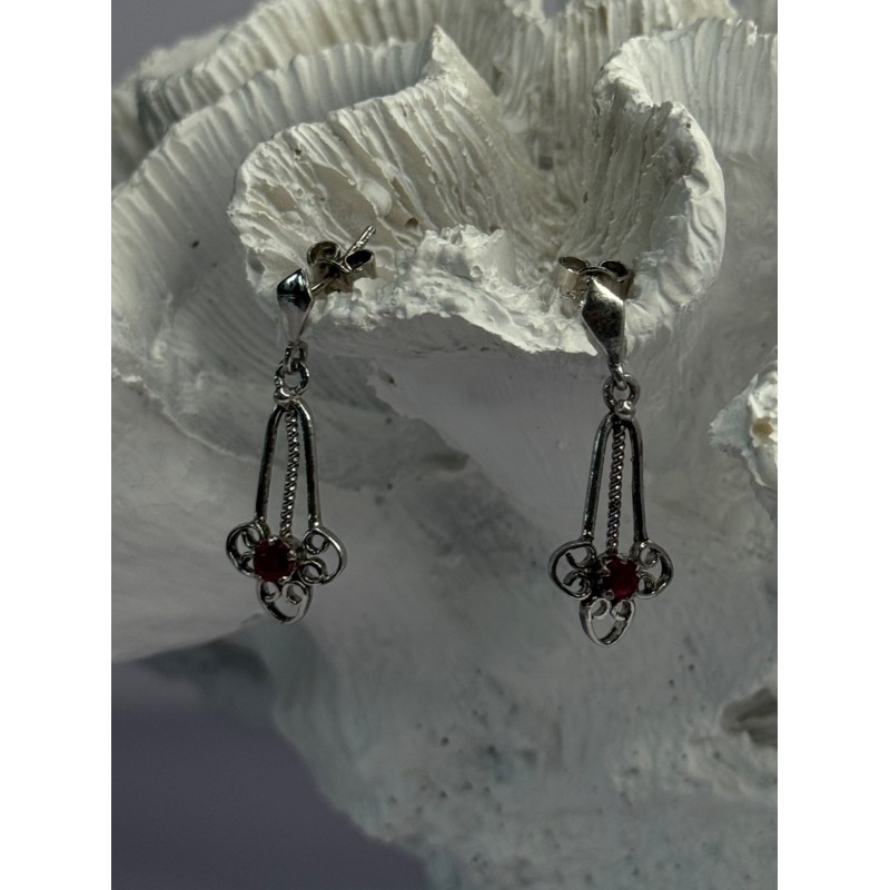 925 Sterling Silver Ruby Earrings Length 1.20 Inch