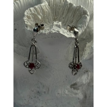 925 Sterling Silver Ruby Earrings Length 1.20 Inch