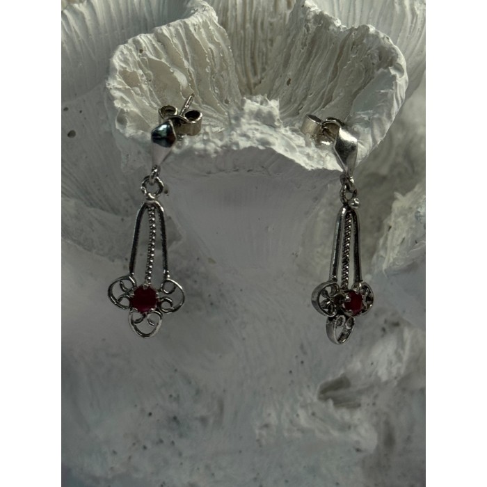 925 Sterling Silver Ruby Earrings Length 1.20 Inch
