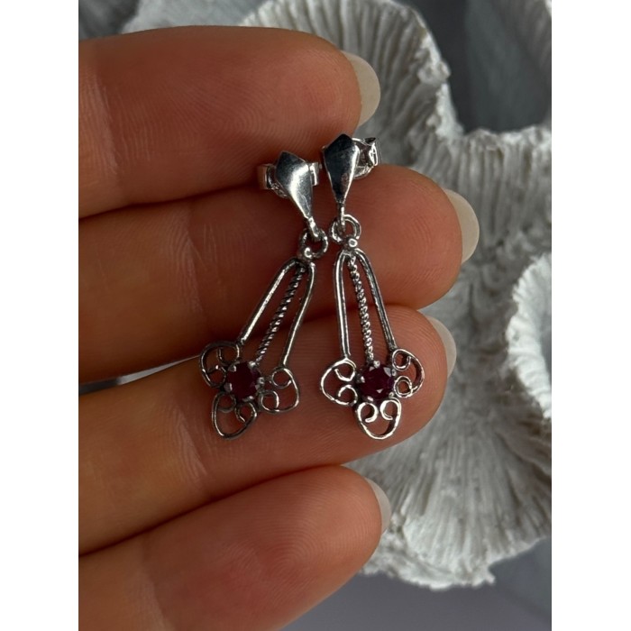 925 Sterling Silver Ruby Earrings Length 1.20 Inch