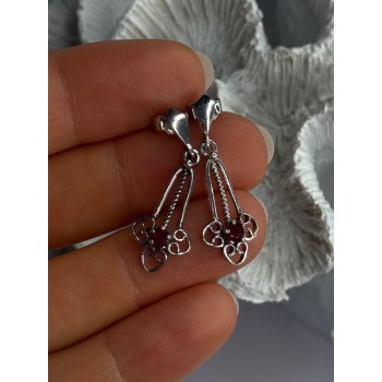 925 Sterling Silver Ruby Earrings Length 1.20 Inch