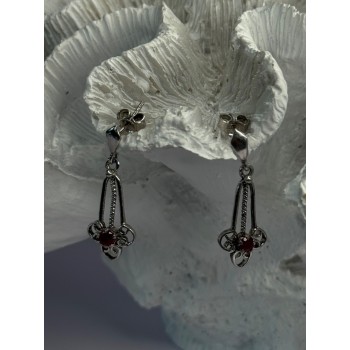 925 Sterling Silver Ruby Earrings Length 1.20 Inch