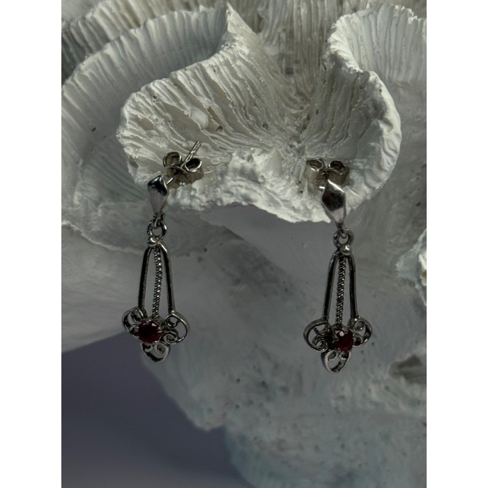 925 Sterling Silver Ruby Earrings Length 1.20 Inch