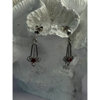 925 Sterling Silver Ruby Earrings Length 1.20 Inch