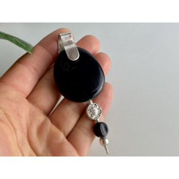 VINTAGE 925 STERLING SILVER BLACK ONYX PENDANT