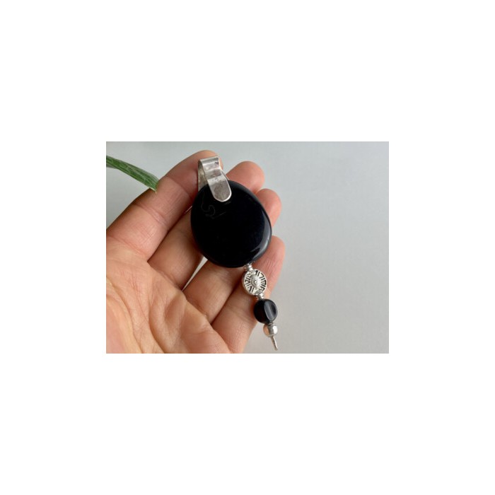 VINTAGE 925 STERLING SILVER BLACK ONYX PENDANT